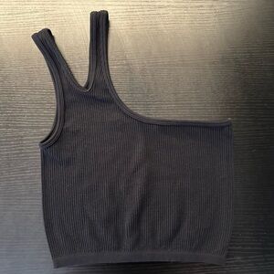 Zara Black Ribbed Asymmetrical Tank Top